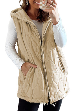 Pale Khaki Quilted Padded Casual Winter Jacket Vest with Fleece Lining
