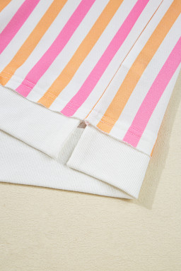 Pink Stripe Drop Shoulder Half Sleeve Loose Tee and Shorts Casual Set