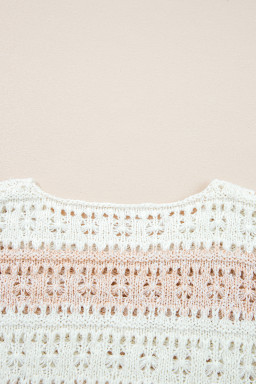 Pink Hollow-out Colorblock Drop Shoulder Casual Sweater