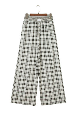 Gray Plaid Wide Leg Casual Pants