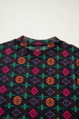 Black Western Aztec Printed Long Sleeve Mesh Top