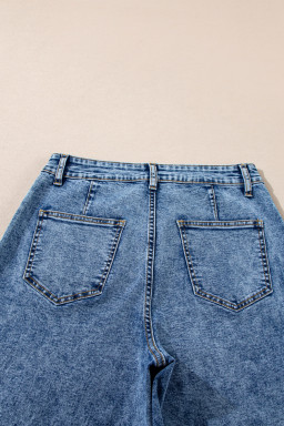 Blue Chic Patch Pocket Straight Leg Loose Jeans
