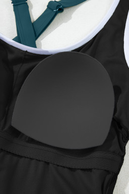 Blue Sapphire Contrast Edge Ruffled High Waist One Piece Swim Dress