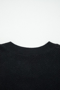 Dark Brown Colorblock Striped Sleeve Detail Knit Sweater