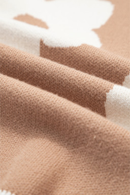 Smoke Gray Big Flower Pattern Contrast Striped Baggy Sweater