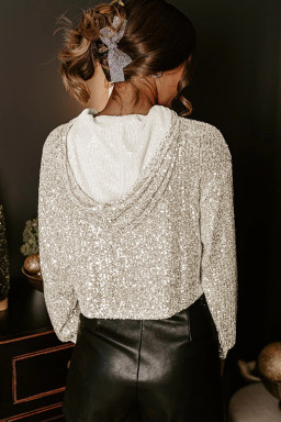 Jet Stream Sequin Hooded Long Sleeve Top