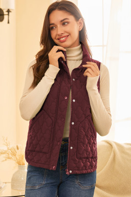 Wild Ginger  Flower Shape Quilted Snap Button Zip Up Winter Vest