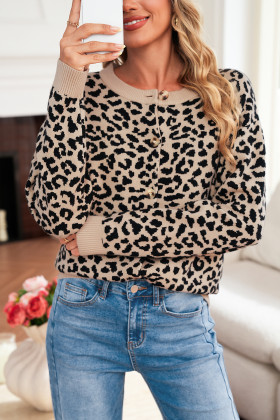 Càrdigan de punt amb espatlles caigudes i lleopard negre