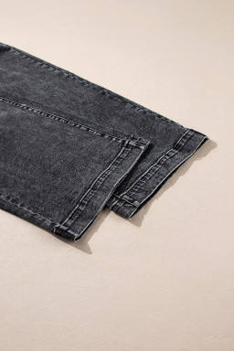 Black Chic Patch Pocket Straight Leg Loose Jeans