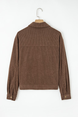 Dark Khaki Button Zip Up Lapel Collar Corduroy Jacket