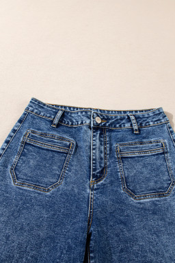 Sky Blue Chic Patch Pocket Straight Leg Loose Jeans