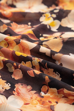 Black Floral V Neck Long Puff Sleeve Breezy Blouse