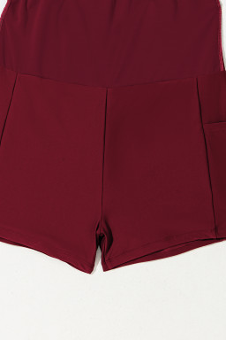 Burgundy Grommet Shoulder Strap Pleated Swim Dress