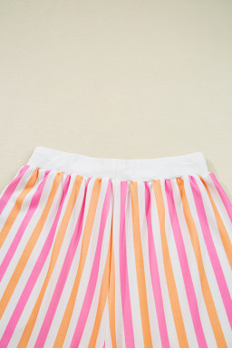 Pink Stripe Drop Shoulder Half Sleeve Loose Tee and Shorts Casual Set