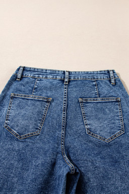 Sky Blue Chic Patch Pocket Straight Leg Loose Jeans