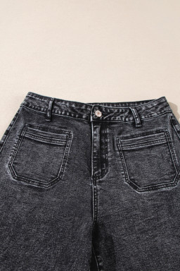 Black Chic Patch Pocket Straight Leg Loose Jeans