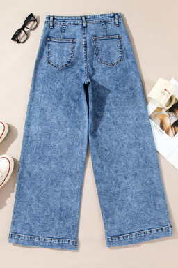 Blue Chic Patch Pocket Straight Leg Loose Jeans