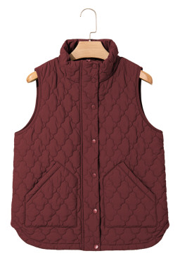 Wild Ginger  Flower Shape Quilted Snap Button Zip Up Winter Vest