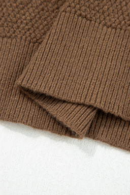 Dark Brown Colorblock Striped Sleeve Detail Knit Sweater
