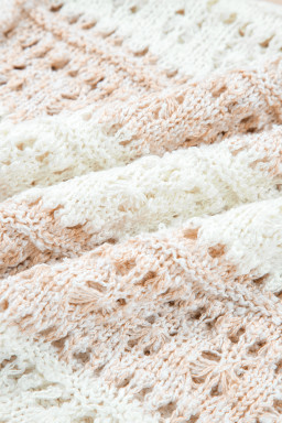 Pink Hollow-out Colorblock Drop Shoulder Casual Sweater