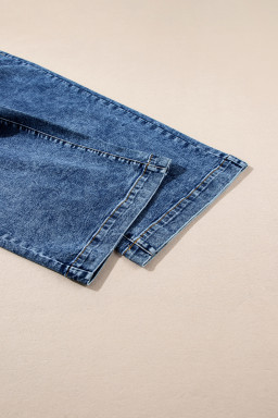 Sky Blue Chic Patch Pocket Straight Leg Loose Jeans