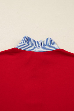 Racing Red Striped Collar Knot Sleeve Sweatshirt and Shorts Set