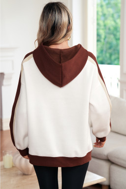 Coffee Colorblock Kangaroo Pocket Long Sleeve Hoodie