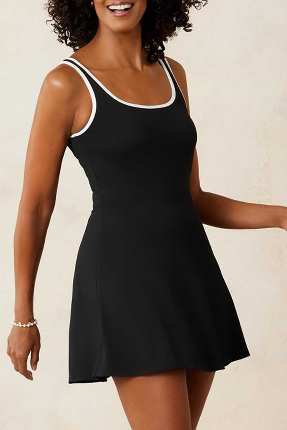 Black Contrast Edge Ruffled High Waist One Piece Swim Dress