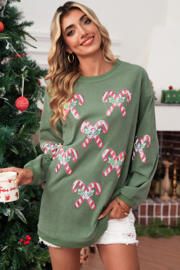 Grass Green Candy Cane Patch Application Corded Baggy Sweatshirt