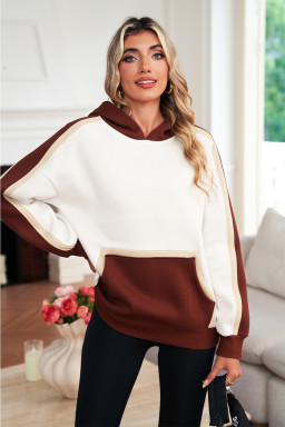 Coffee Colorblock Kangaroo Pocket Long Sleeve Hoodie
