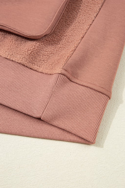 Camel Exposed Seam Side Pockets Half Zipper Baggy Sweatshirt