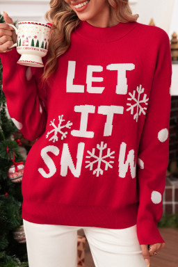 Red Dahlia LET IT SNOW Christmas Dotty Sleeve Loose Sweater