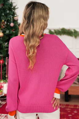 Sachet Pink Contrast Collar Pearl Decor Sweater