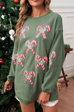Grass Green Candy Cane Patch Application Corded Baggy Sweatshirt