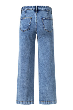 Blue Chic Patch Pocket Straight Leg Loose Jeans