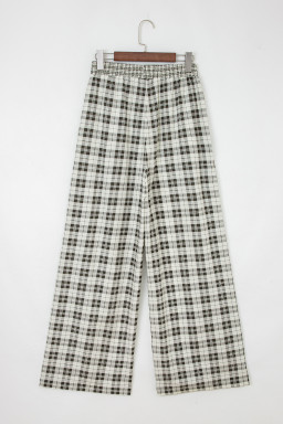 Gray Plaid Wide Leg Casual Pants