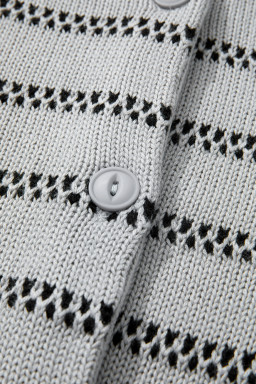 Gray Stripe Button Front Ribbed Trim Short Cardigan