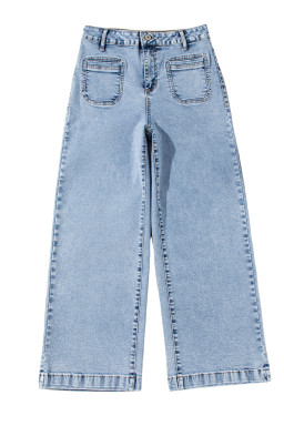 Light Blue Chic Patch Pocket Straight Leg Loose Jeans