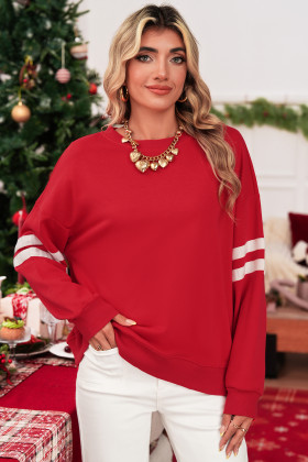 Dessuadora de màniga ampla de ratlles preppy vermelles ardents