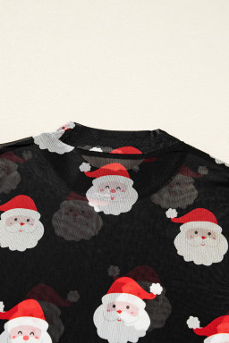 Black Christmas Santa Claus Slim Fit Mesh Long Sleeve Top
