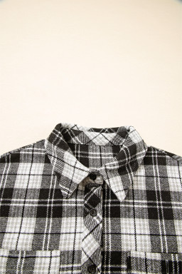 Black Plaid Print Chest Pockets Buttoned Shirt