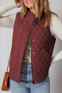 Wild Ginger  Flower Shape Quilted Snap Button Zip Up Winter Vest