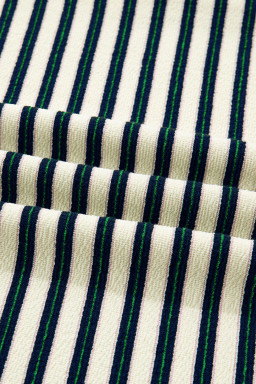 Navy Blue Pop of Color Zipper V Neck Striped Long Sleeve Top