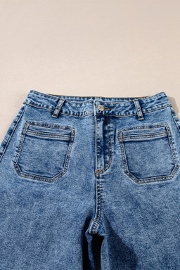 Blue Chic Patch Pocket Straight Leg Loose Jeans