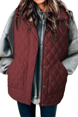 Wild Ginger  Flower Shape Quilted Snap Button Zip Up Winter Vest