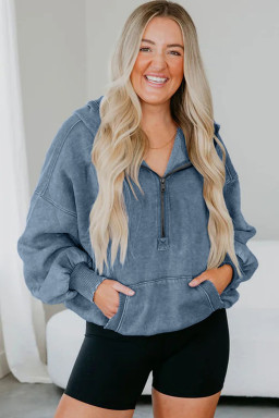 Ashleigh Blue Half Zip Kangaroo Pocket Mineral Wash Baggy Hoodie