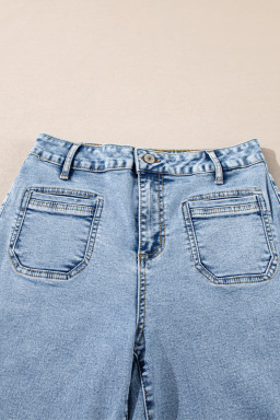 Light Blue Chic Patch Pocket Straight Leg Loose Jeans