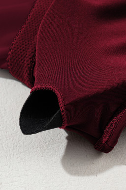 Burgundy Grommet Shoulder Strap Pleated Swim Dress