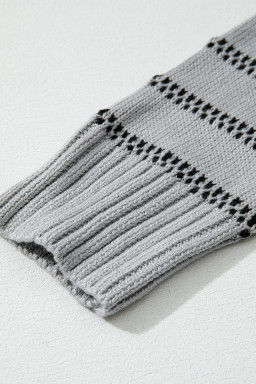 Gray Stripe Button Front Ribbed Trim Short Cardigan