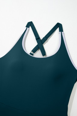 Blue Sapphire Contrast Edge Ruffled High Waist One Piece Swim Dress